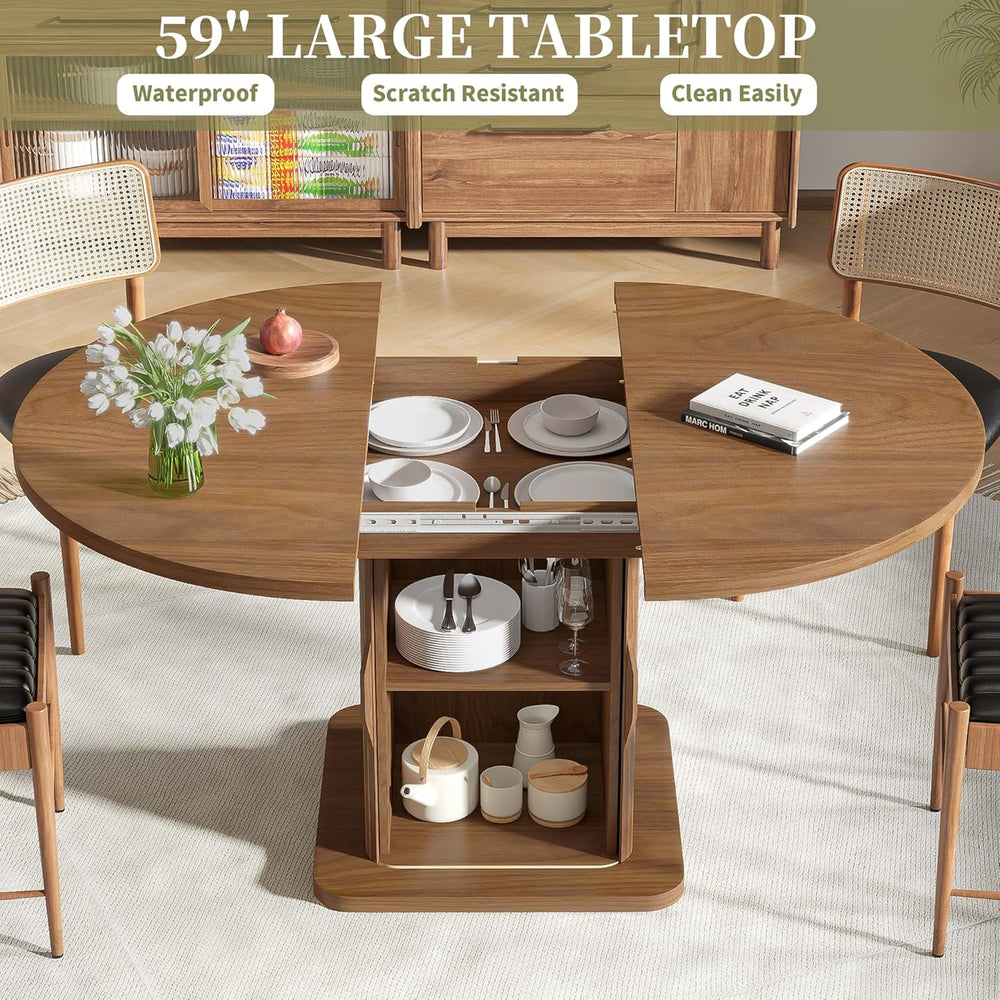 Extendable Round Dining Table for 4-6-8, 59 Inch Dining Room Kitchen Table wi...