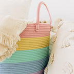 OrganiHaus Rainbow Toy Basket & Blanket Storage Bin, Nursery 20x13" | Rainbow Pastel - Round Rainbow Cotton Rope Basket, Nursery 20x13"