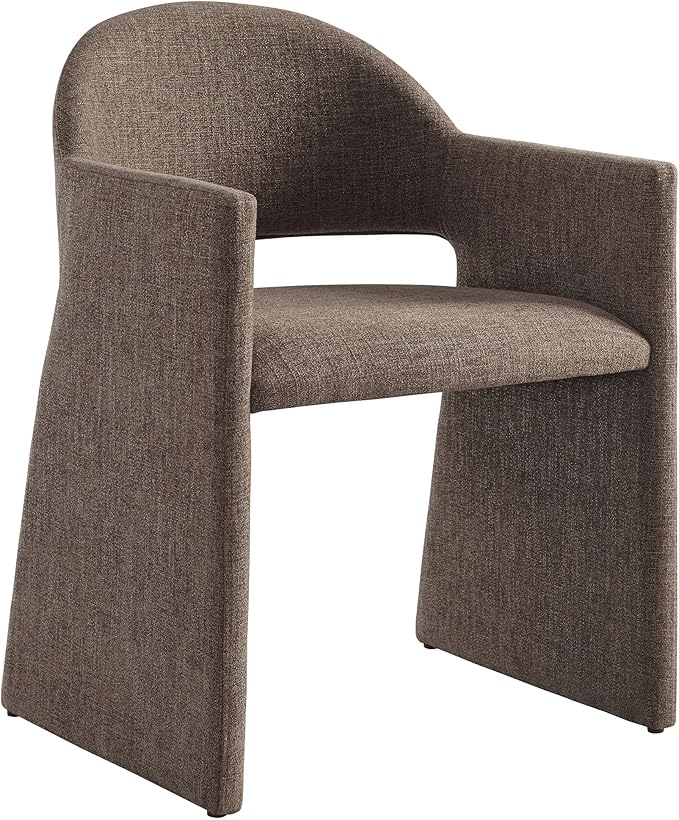 Modway Talia Upholstered Fabric Dining Armchair in Mocha - Modern Curved Dining Chair with Open-Back - Living Room Barrel Lounge Chair - Single Upholstered Accent Chair with Arms