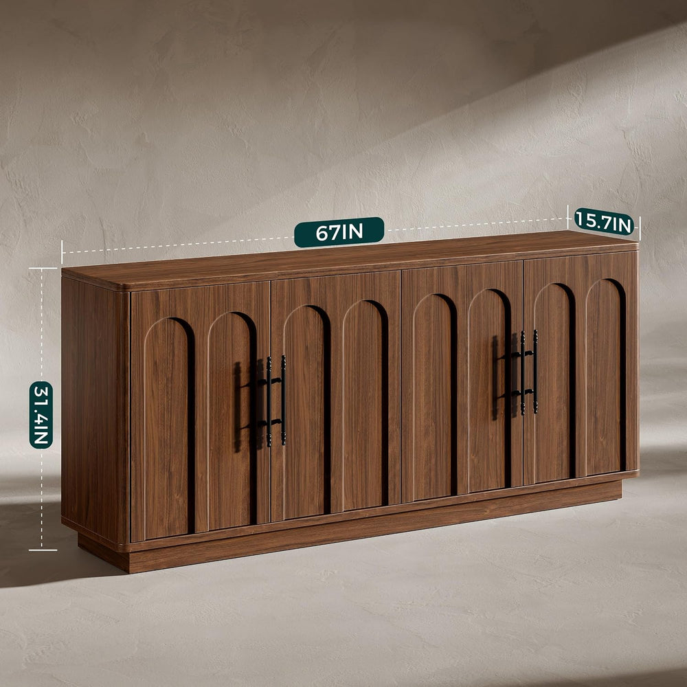 Evermagin 67" Arched Walnut Sideboard Buffet Cabinet with Storage