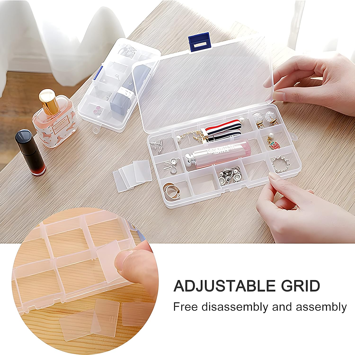 Guyuyii 4 Pack Bead Organizer with Adjustable Dividers – 2 x 10-Grid and 2 x 15-Grid Small Plastic Organizer Box for Bead Storage, Jewelry Making, Crafts, and Fishing Tackle