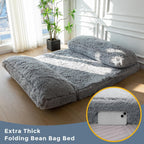 MAXYOYO Bean Bag Chair, Faux Fur Floor Sofa Floor Chairs for Adults, Folding Sofa Bed Foam Filling Wall Couch Chairs, Grey, 54x95 Inch