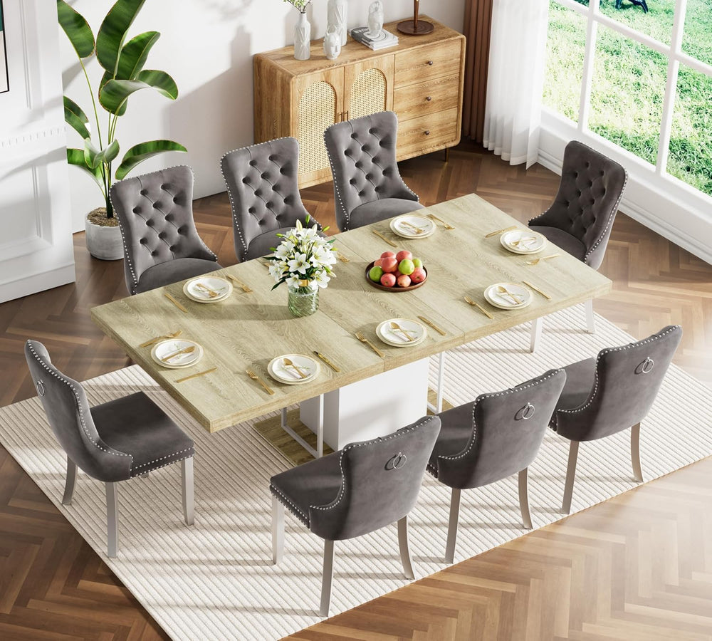 78.7" Farmhouse Extendable Dining Room Table Set for 8, 9-Piece Rectangl...