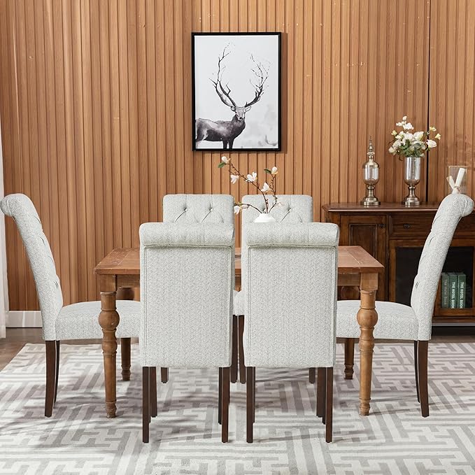 Tufted Dining Chairs Set of 2, Upholstered Parsons Dining Room Chairs, Fabric Kitchen Side Chair with Wood Legs, Floral