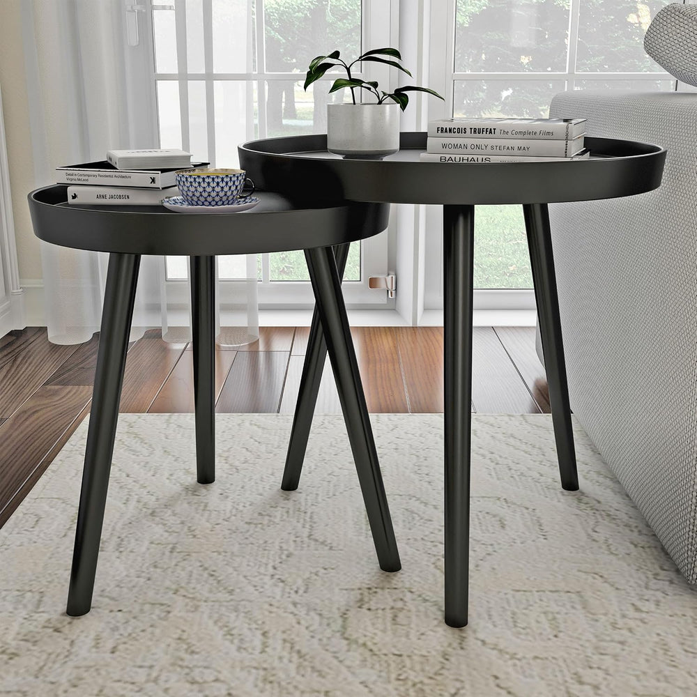 Lavish Home Nesting Side Tables, Black, Set of 2, 21.5”/16” | Round End Table...