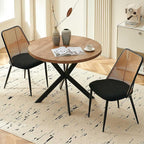 Dining Chairs Set of 2, Boho Rattan Back Dining Room Chairs Upholstered Boucle Round Dining Chairs