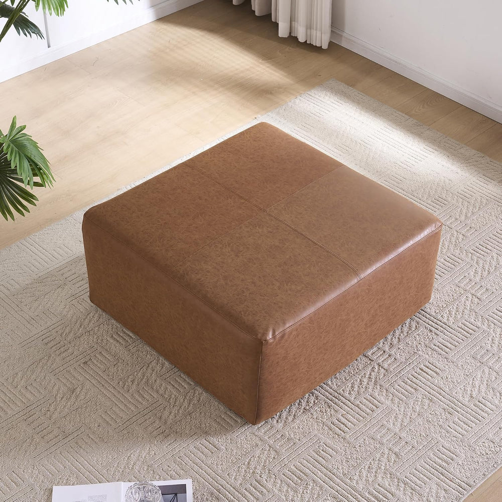 35" Faux Leather Large Square Ottoman Coffee Table for Living Room, Brow...