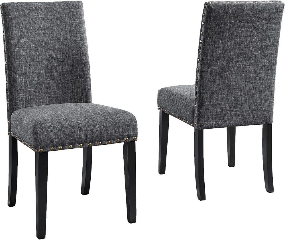 Roundhill Furniture Biony Gray Fabric Dining Chairs with Nailhead Trim, Pack ...
