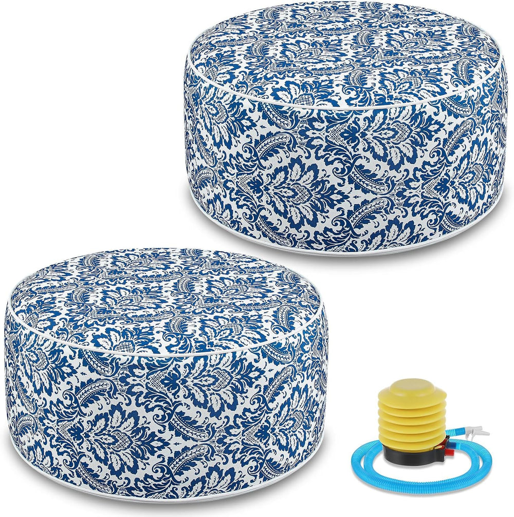 Cinnvoice 2 Pcs Inflatable Outdoor Ottoman Pouf Waterproof Round Footrest wit...