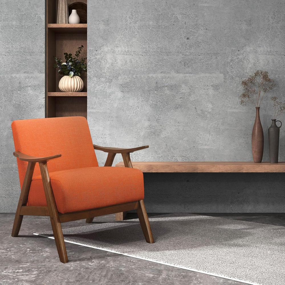 Lexicon Mid Century Modern Accent Chair with Solid Wood Frame in Walnut Finis...