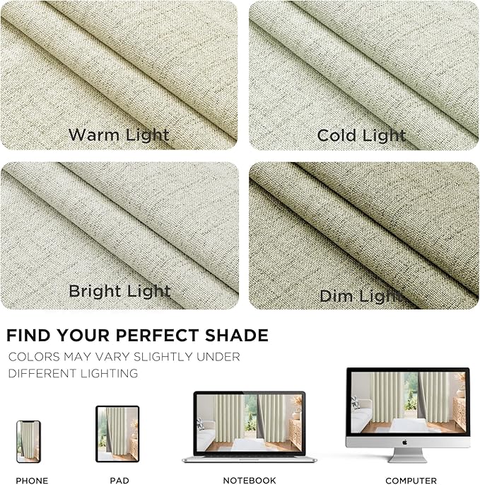 Joydeco Blackout Curtains for Bedroom - 100% Light Blocking 2 Panels Light Beige Drapes 70"W x 90"L, Thermal Insulated Room Darkening Curtains, Linen Textured for Living Room, Rod Pocket & Back Tabs
