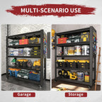 72" H 5 Tier Adjustable Shelving Unit with Pegboard & Wheels - Heavy Duty Metal Storage Rack for Garage, Warehouse, Office - 2000LB Capacity, Tool-Free Assembly (23.6" D x 47.2" W)
