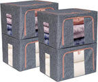 Linen Clothes Storage Bins, 4PCS Sturdy Closet Organizers and Storage Bin with Metal Frame, 2 Opening Ways Fabric Visible Lidded Storage Box for Organizing Clothing,Jeans,Sheets (4PC Gray, 60Liters)