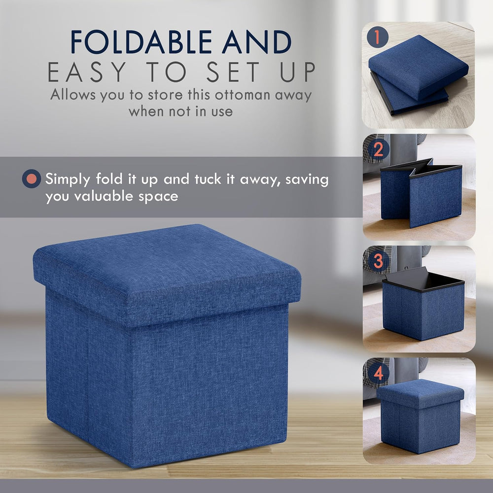 Ornavo Home Small Square Storage Ottoman, Set of 2, 12x12x12, Navy Blue