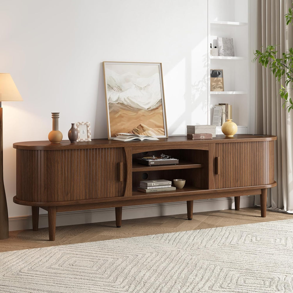Decofy 69" Fluted TV Stand for TVs Up to 80" with Charging Station,...
