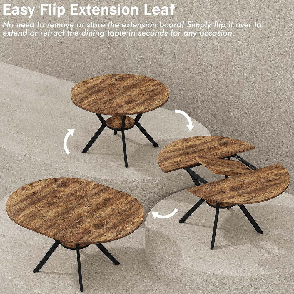 42"-58" Extendable Oval Dining Table for 4-6, Kitchen Round Table w...