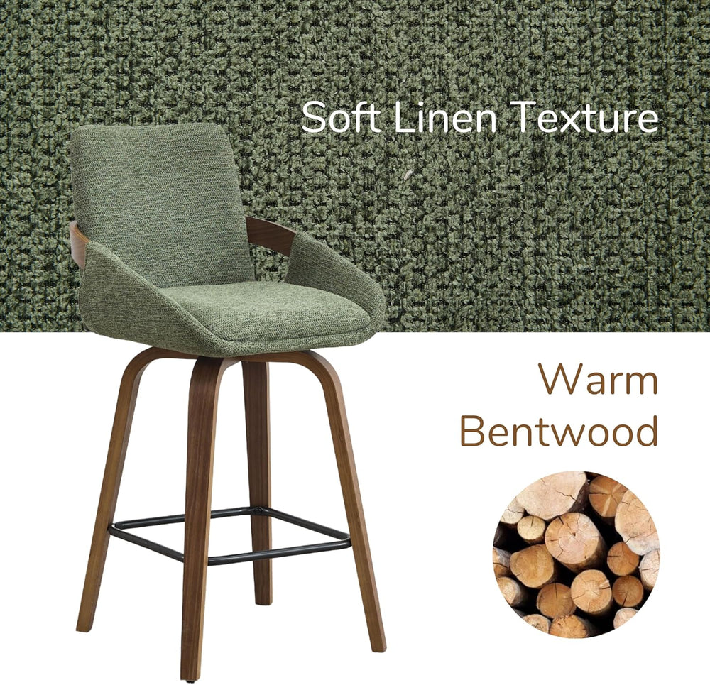 26" Swivel Counter Height Bar Stools Set of 3, Moss Green | Walnut Bentw...