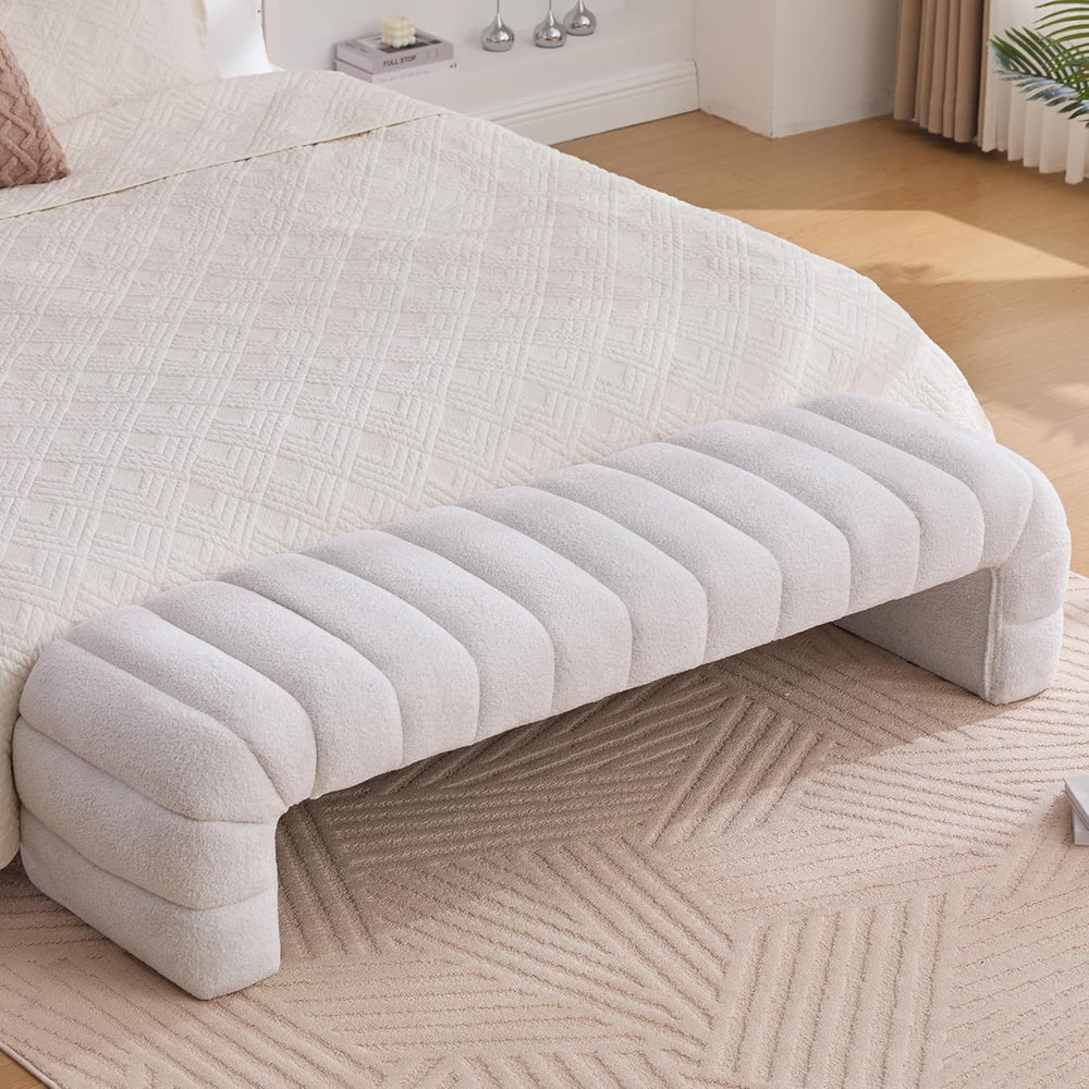 Arched Ottoman Bench for Bedroom Living Room,69.7" Chenille Long Benches...