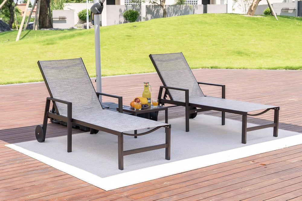 PURPLE LEAF Outdoor Chaise Lounge Chair with Armrests Bronze Aluminum Beige