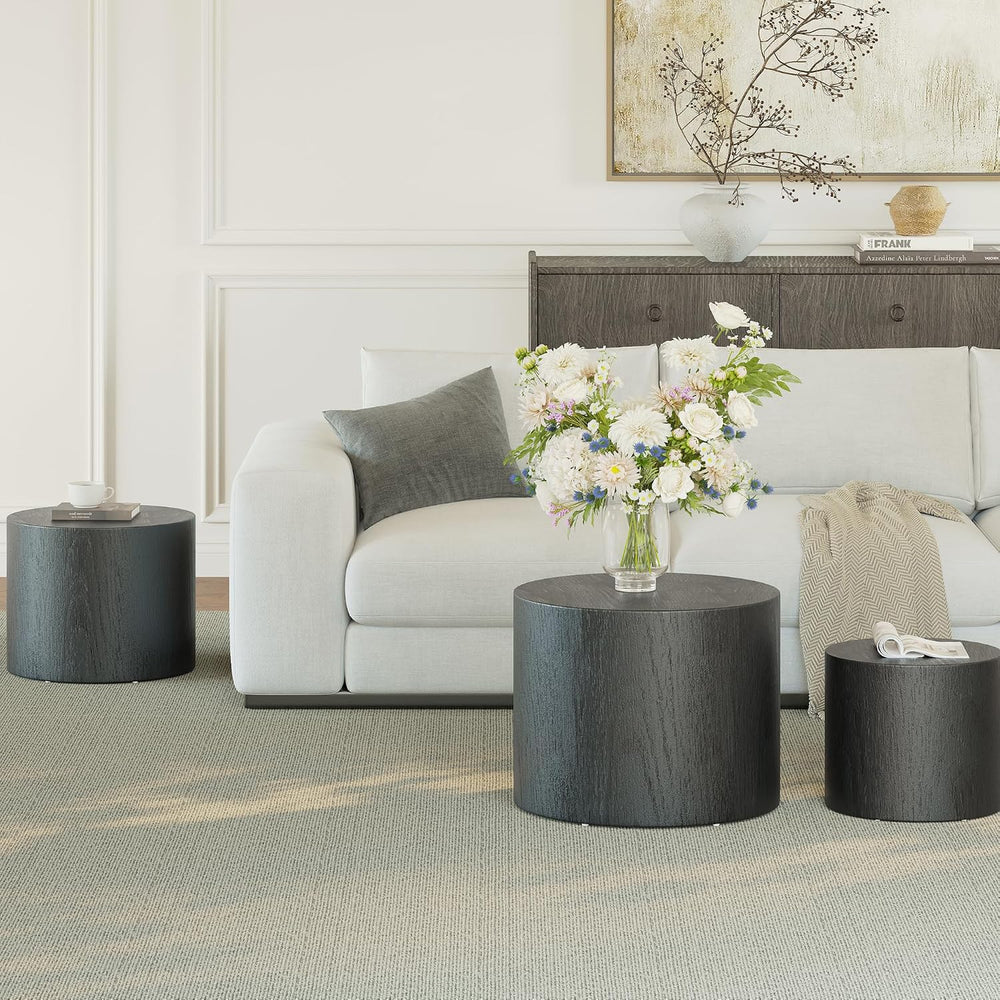 Vikiullf Nesting Coffee Table Set of 3, Round Wooden Coffee Tables, Modern Ci...