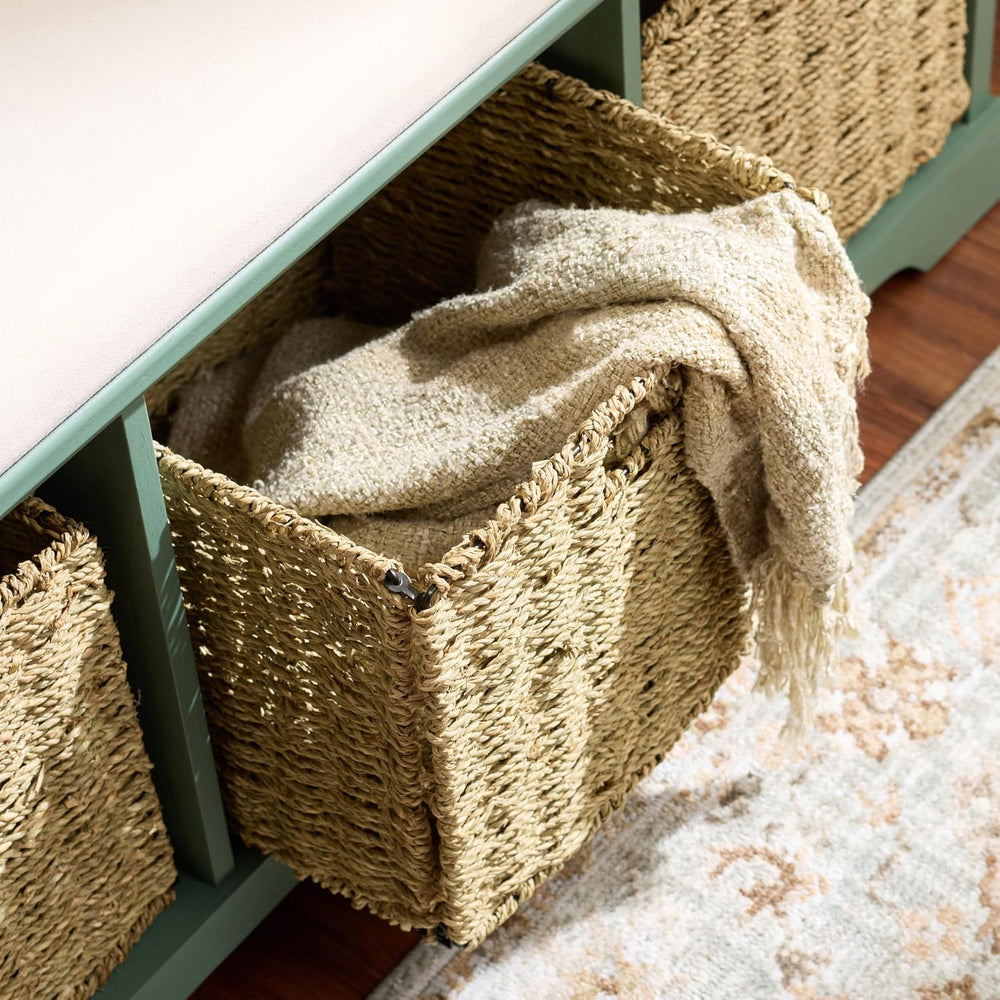 SAFAVIEH Furniture - Lonan Storage Bench - Dusty Green - Solid Wood - Farmhou...