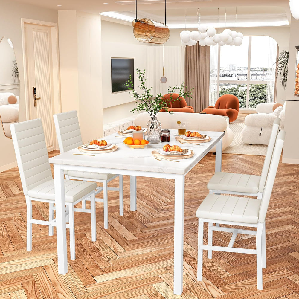 Hooseng Dining Table Set for 4, 5-Piece Faux Marble Dinner Table Set with 4 U...