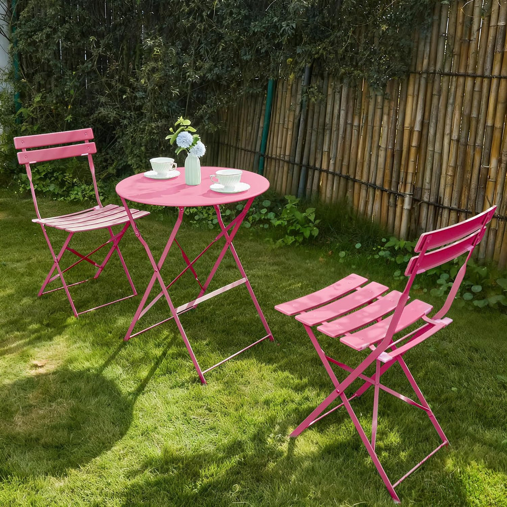 3 Pieces Bistro Set, Patio Table and Chairs Set,Rose Red