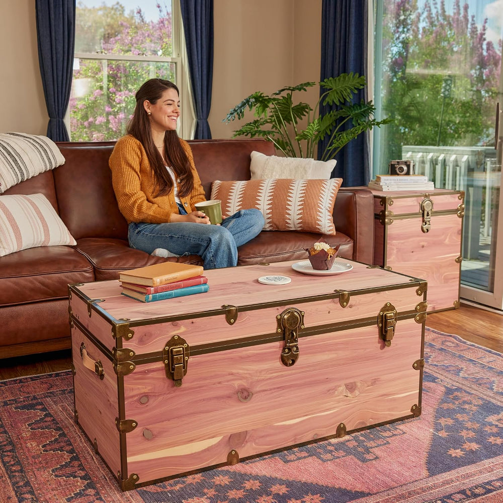 Rhino Knotty Cedar XXL Coffee Table, Storage Trunk Chest with Antique Brass |...