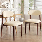 Wooden Dining Chair Set of 6, Modern Dining Chairs with with Curved Back, Fabric Upholstered Kitchen Dining Room Chairs with Adjustable Legs for Farmhouse Dining Living Room,Beige