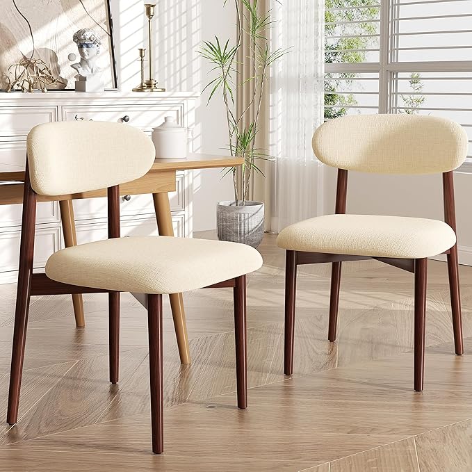 Wooden Dining Chair Set of 8, Modern Dining Chairs with with Curved Back, Fabric Upholstered Kitchen Dining Room Chairs with Adjustable Legs for Farmhouse Dining Living Room,Beige