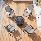 Yaheetech Patio Dining Chairs Set of 4 with Armrests, Outdoor Folding Chairs with Metal Frame and Backrest for Lawn, Garden, Yard and Poolside, Gray