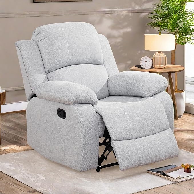 Oversized Recliner Chair, Leather Power Electric Recliners with Home Theater Seating, Single Recliner Sofa Breathable Living Room Chairs for Adults Reading Gaming, Grey White
