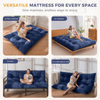 MAXYOYO Japanese Floor Mattress Full Size, 6" Foldable Futon Mattress Tufted Roll Up Floor Bed, Thick Chenille Tatami Mat Sleeping Pad for Camping Guest Room Dormitory Bedroom RV, Navy