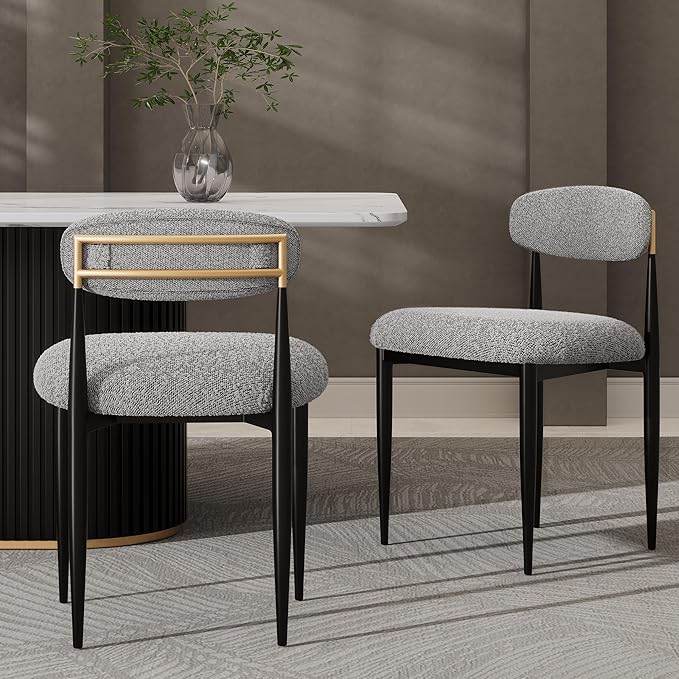Morden Fort Modern Dining Chairs Set of 6, Upholstered Armless Chairs with Curved Backrest and Black Metal Legs for Dining Room, Kitchen, Living Room and Apartment