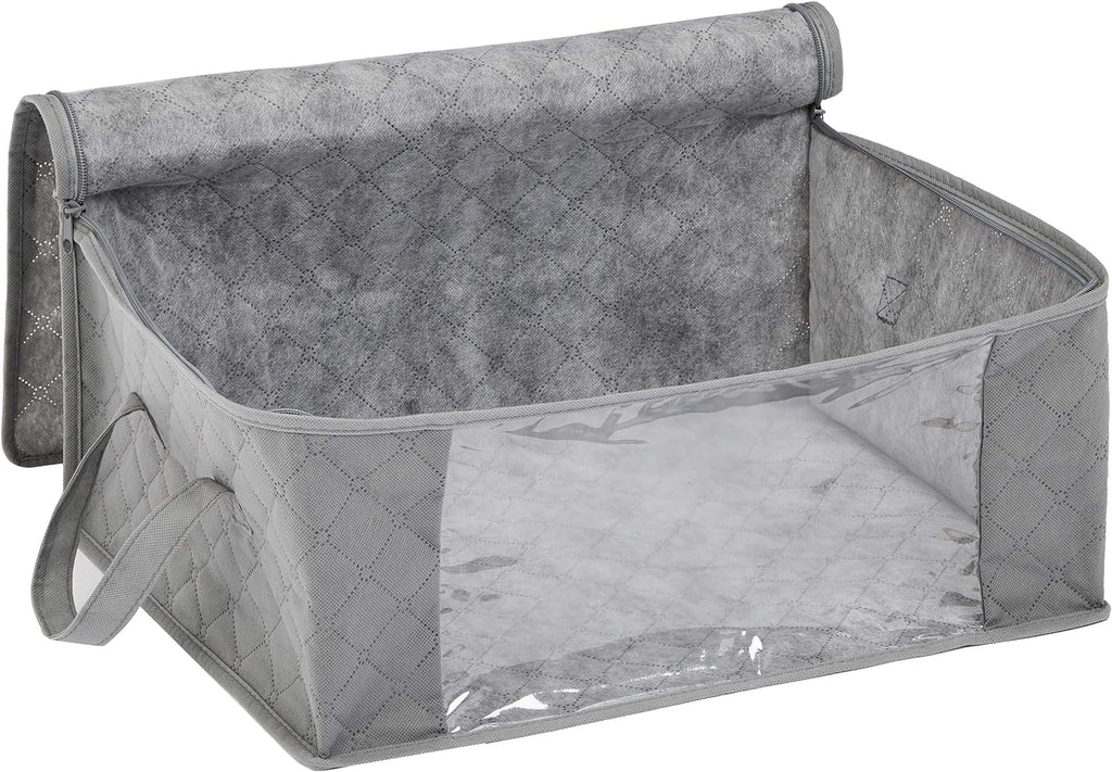 Amazon Basics Foldable Large Zipper Storage Bag Organizer Cubes with Clear Window & Handles, 3-Pack, Gray