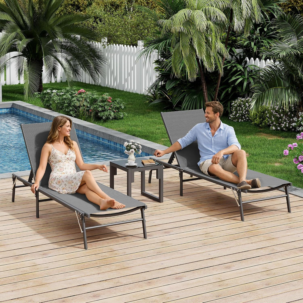 UDPATIO Foldable Patio Lounge Chair Sets with Side Table, No Assembly Outdoor...