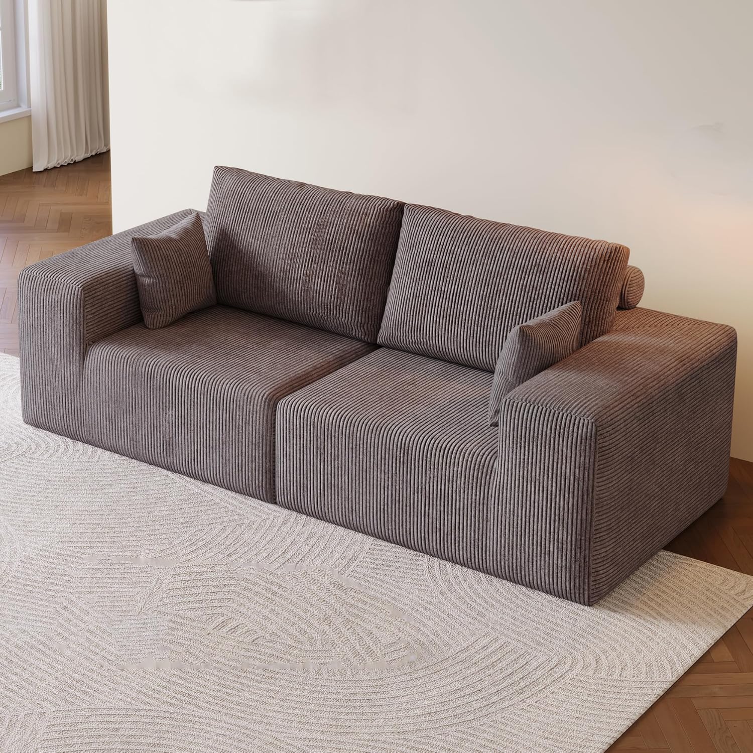 79" Modular Loveseat Sofa- 2 Seater Oversized Deep Seat Cloud Boneless Couch for Living Room, Corduroy Loveseat Couch, No Assembly Required (Brown)
