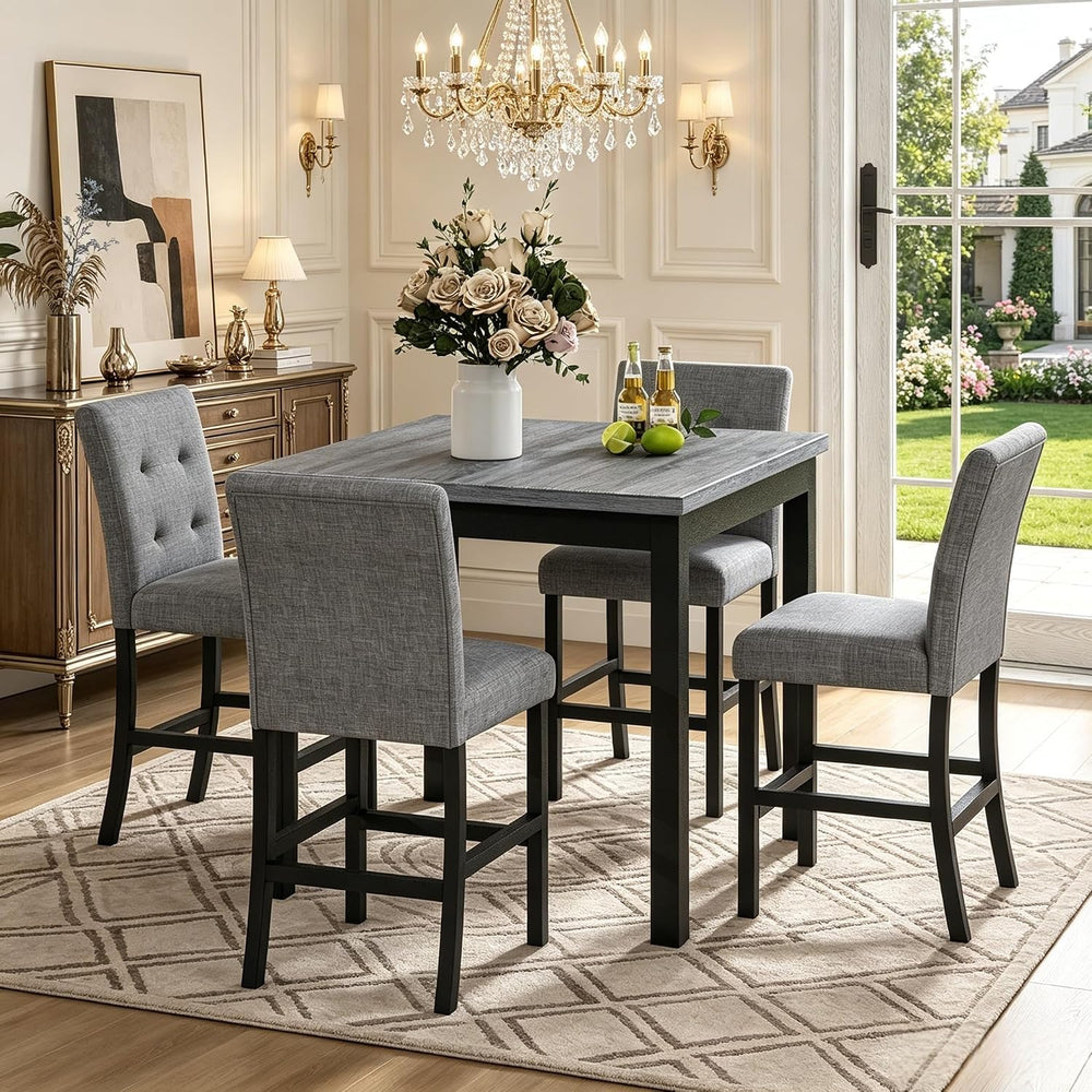 RuiSiSi 5-Piece Counter Height Dining Table Set for 4, Square Dining Table wi...