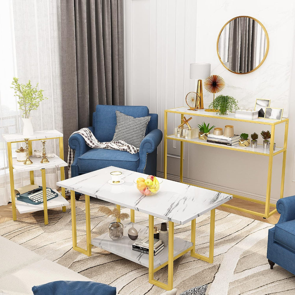 DKLGG Living Room Table Set of 3, Modern Faux Marble Square Coffee Table &amp...