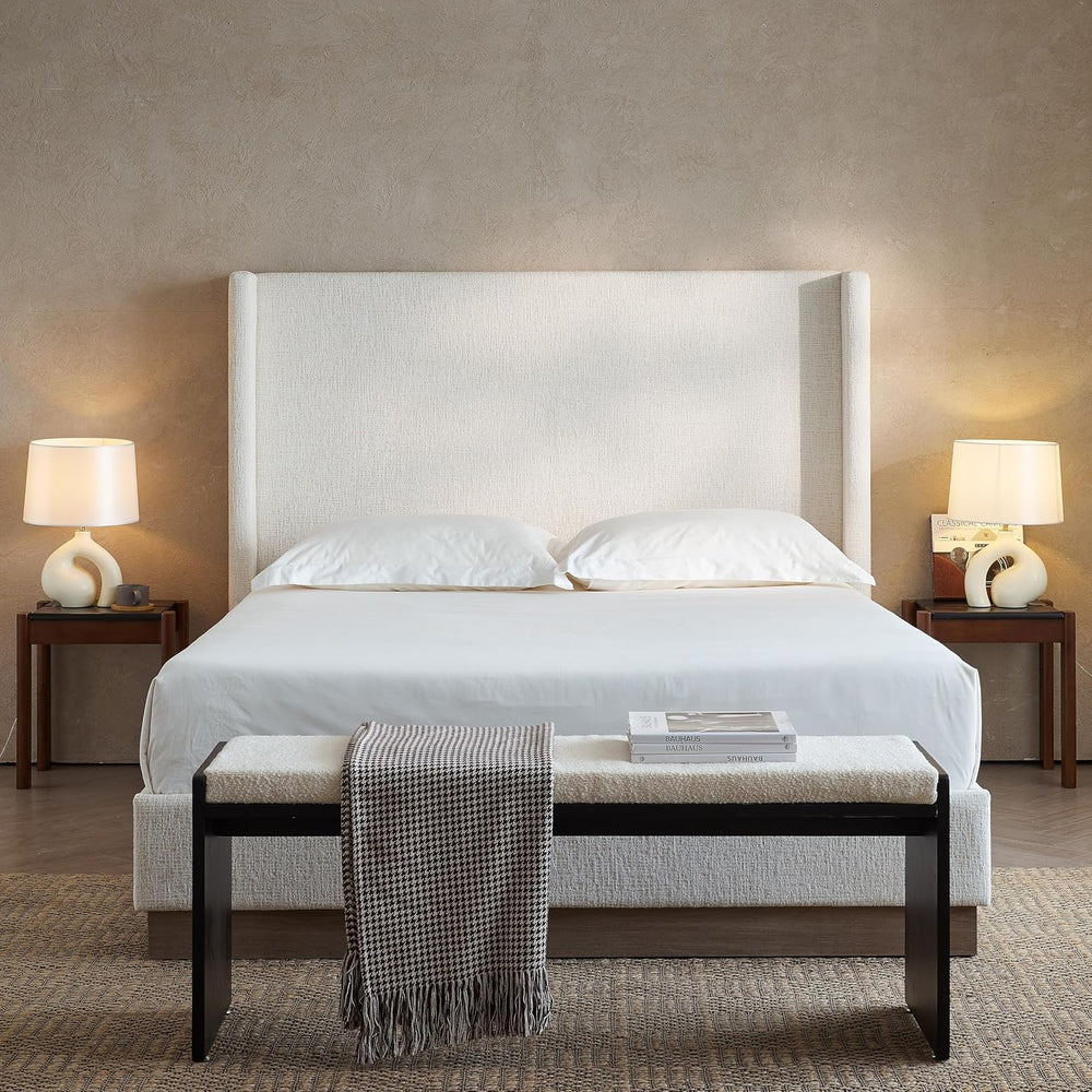 52.5" Extra-Tall Wingback Bed Frame - Luxury Oat Boucle Upholstered Plat...
