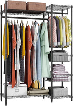 Xiofio 6 Tiers Heavy Duty Clothes Rack,Metal Clothing Rack, Adjustable Clothing Rack with Hanging Rod and Wire Fixing Baskets,Max Load 600LBS,Black