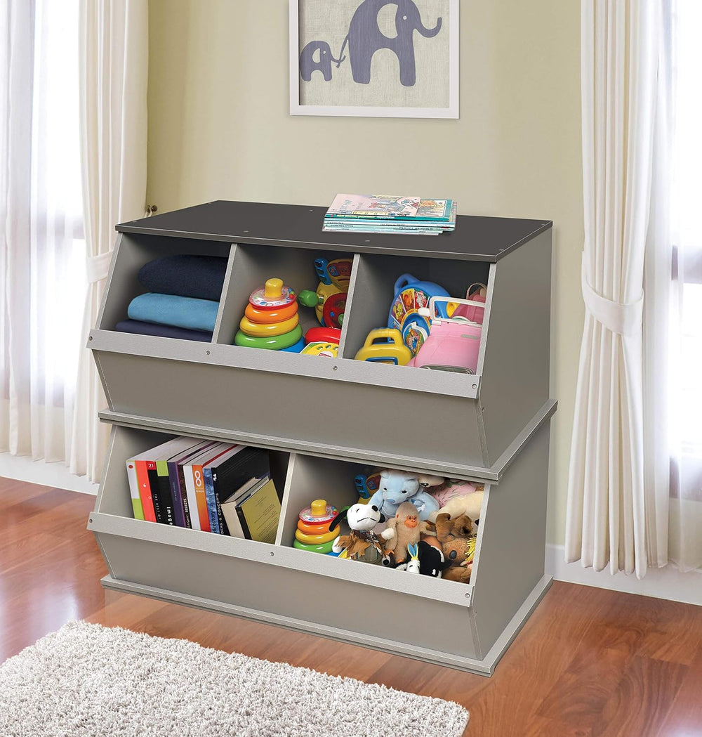 Badger Basket Three-Bin Stackable Storage Cubby – Woodgrain Gray, Expandable ...