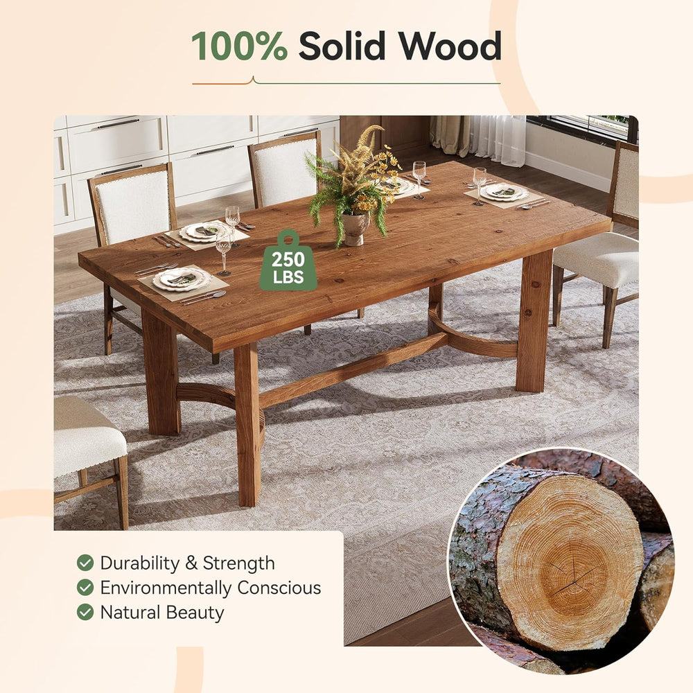 63" Solid Wood Dining Table for 4-6, Farmhouse Rectangle Kitchen Table w...