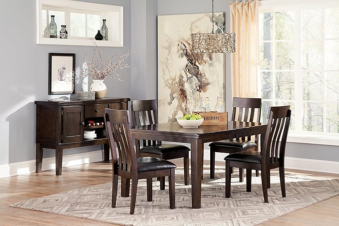 Signature Design by Ashley Haddigan Faux Leather Cushioned Rake Back Dining Chair, 2 Count, Dark Brown