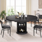 Jocoevol 47″–63″ Extendable Round Dining Table for 4–8 with Dust-Proof 2-Tier Storage Shelf Space-Saving Expandable Dining Room Table Wood Oval Circle Dining Table with Pedestal Base (Deep Black)