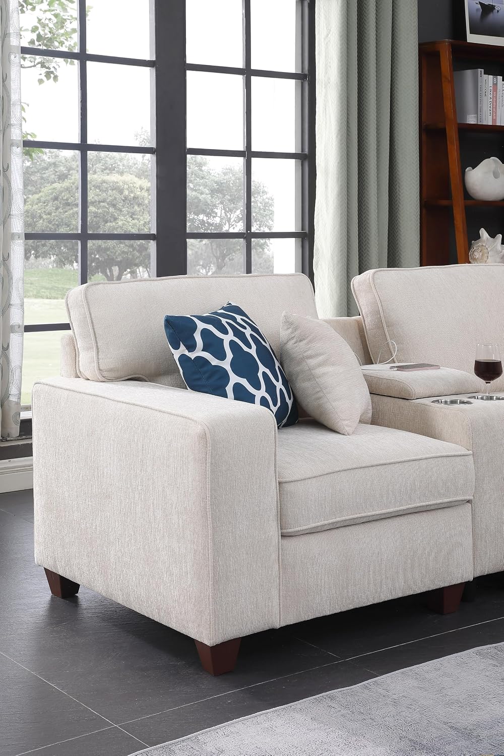 Ball & Cast 127" L-Shaped Sectional Couches for Living Room with Movable Ottoman,2 Cup Holders & USB Ports,7 Seat Chenille Upholstered Sofa W/6 Throw Pillows & Hidden Storage Box,DIY Combination,Beige