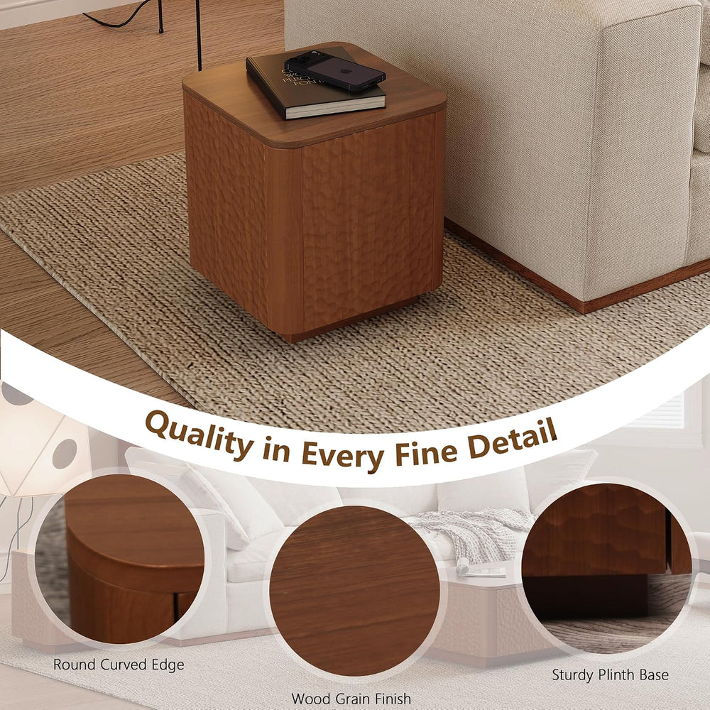 20 inch Square End Table, Wooden Sofa Side Table with Hammered Pattern & ...