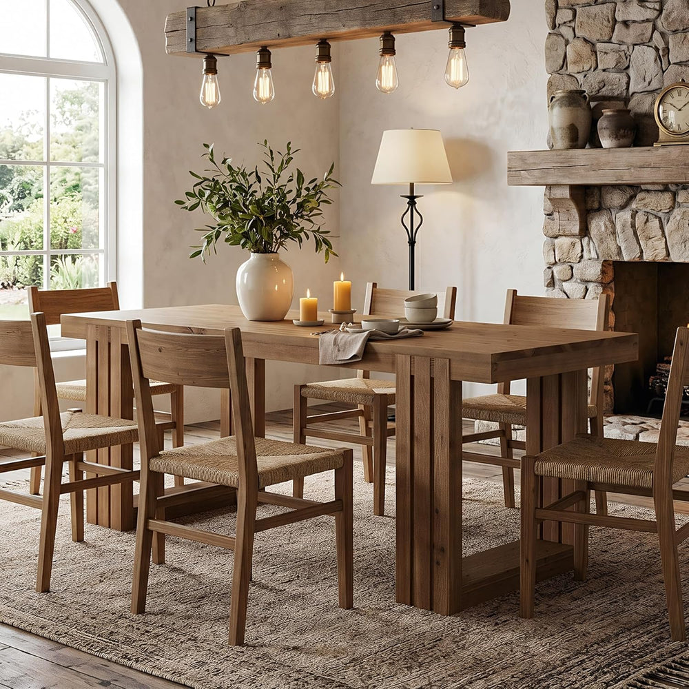 LITTLE TREE Solid Wood Dining Table, 61.8” Dining Table for 4-6 People, Recta...