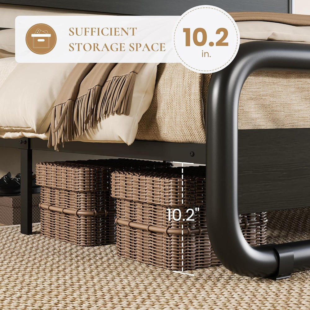 SHA CERLIN King Size Metal Bed Frame with Wooden Headboard, Black