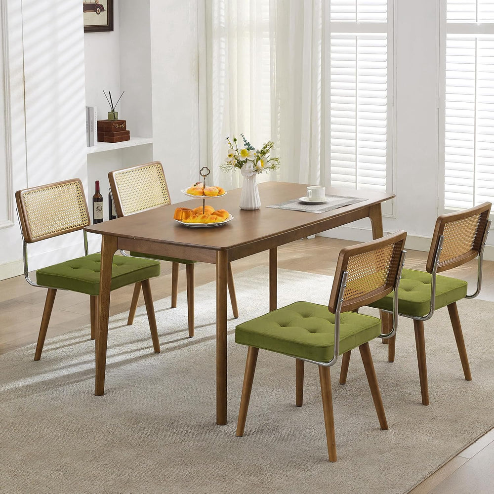 GarveeHome Natural Rattan Dining Chairs Set of 2, Velvet Upholstered Kitchen ...